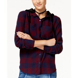 7 Sisters Juniors Velvet Hood Plaid Shirt